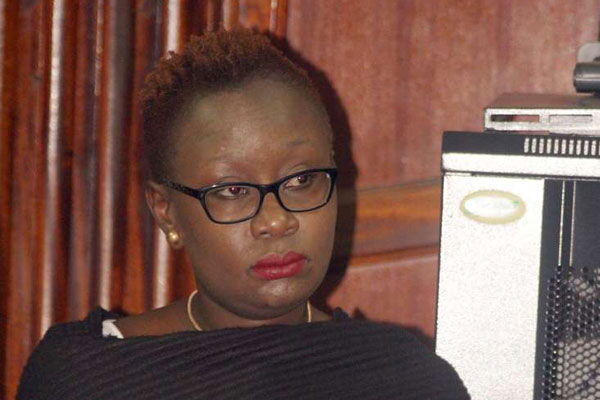 Former nominated Senator Joy Adhiambo Gwendo at a Milimani Anti-Corruption Court on August 6,2018, when where she was charged over a bounced cheque that had been issued to Kisumu East Cotton Growers Co-operative Society. 