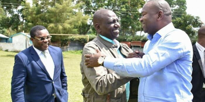 (From left) Senate Speaker Ken Lusaka, Deputy President William Ruto and former CS Rashid Echesa during a past Western region meeting