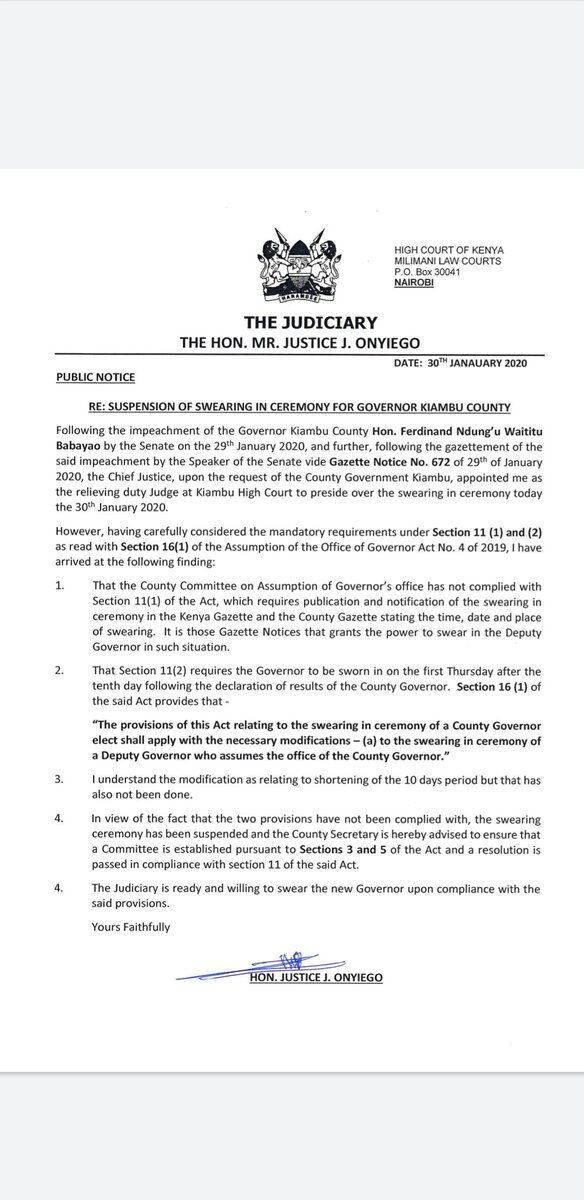 Image of Justice John Oyiengo's statement