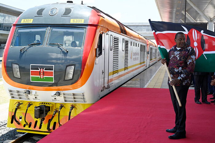 Uhuru Kenyatta during the launch of Phase 2A of the SGR on Wednesday, October 17. Photo: Citizen TV