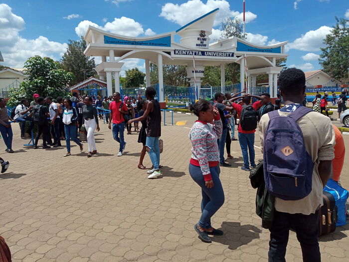 Kenyatta University Students pictured outside their campus after their strike