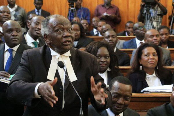 Miguna Miguna's lawyer John Khaminwa argues a past case in court