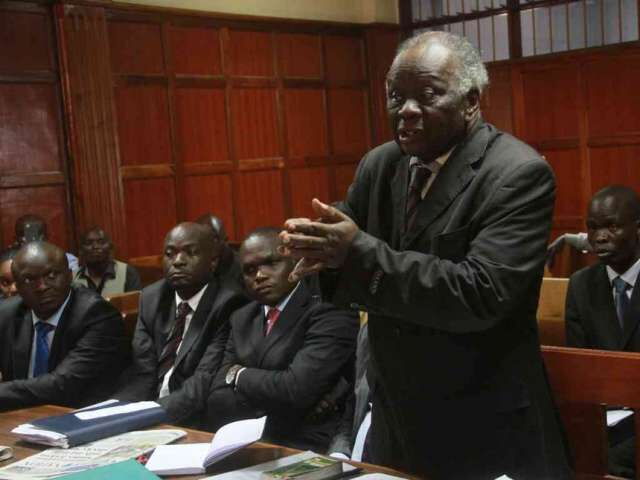 Miguna's lawyer John Khaminwa argues a past case in court