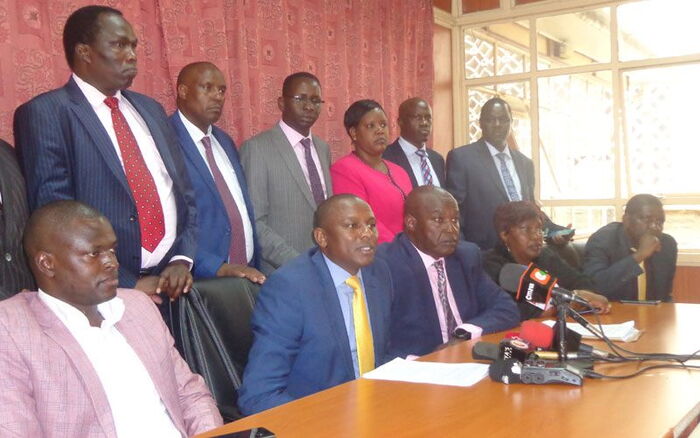 Kikuyu MP Kimani Ichung'wa and other Jubilee MPs during a press conference held on November 12, 2019.