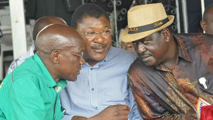 Boni Khalwale, Ford Kenya leader Moses Wetangula and ODM leader Raila Odinga at a past meeting. Photo: Daily Nation.