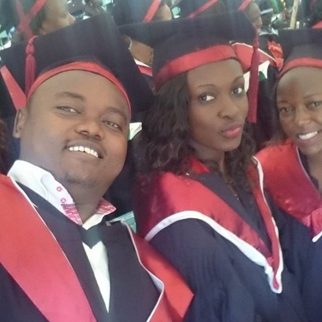 Ali Manzu and other graduands at Moi University after graduating with a B.A in Communication and Public Relations in 2015.