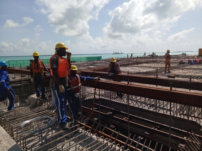 Construction work ongoing at the Lamu port first berth.