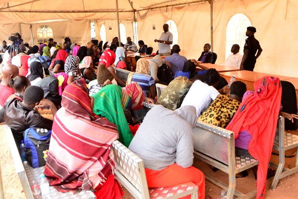 Some of the girls who were reportedly being exported to Oman through Kenya paraded at the Ministry of Internal Affairs in Kampala in 2018.|PHOTO|DAILY MONITOR