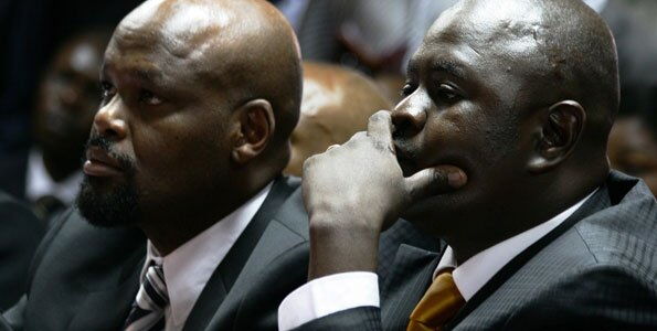 Lawyers Nani Mungai (left) for IEBC and Jotham Arwa (right) for Cord during Court proceedings at Milimani Law Courts March 13, 2013