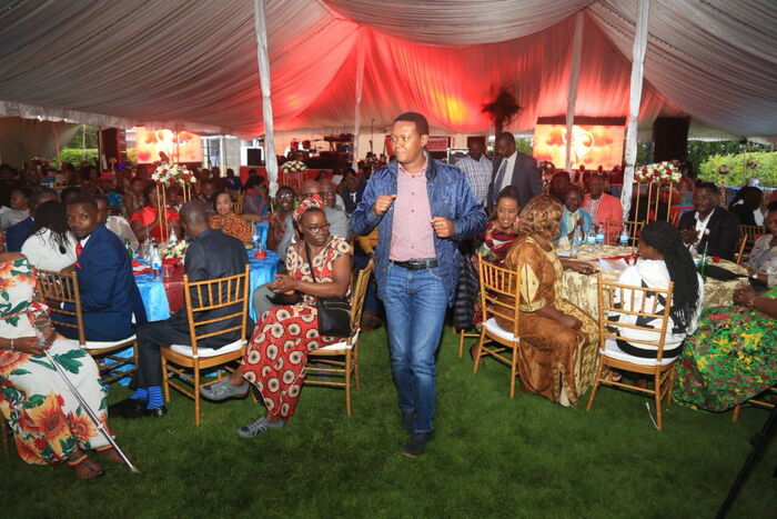 Machakos Governor Alfred Mutua enjoying himself at Fred Obachi Machoka's wedding celebration, December 7, 2019.