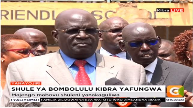 CS Magoha addressing the media after the closure of St. Catherine Bombolulu.