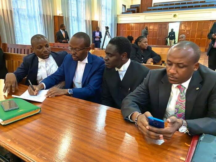 Makueni Senator Mutula Kilonzo (Right) among other lawyers claimed to be Governor Mike Sonko's robust defence team at the Milimani Law Courts on Monday, December 9, 2019.