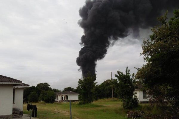 A cloud of smoke is pictured at Manda Bay Airfield in Lamu County following an attack by Al-Shabaab militants on January 5, 2020.