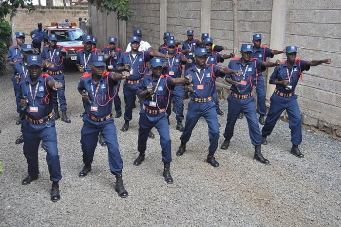 A photo of private security guards training