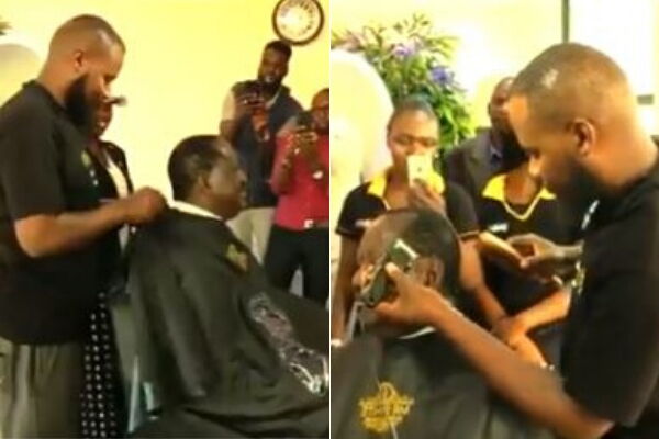 AU envoy Raila Odinga getting a new haircut at a Spa in Nairobi on December 14, 2019