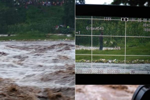 Screenshots of the man stranded an island along the River Athi.