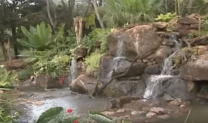The mock waterfall at Raphael Tuju's house
