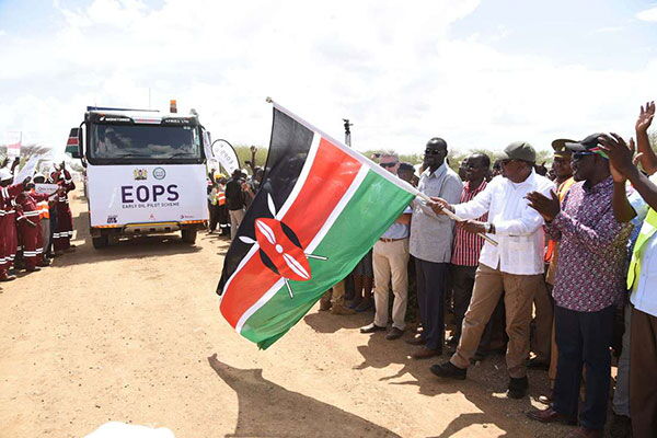 President Uhuru Kenyatta flags off the transportation of crude oil from Turkana to Mombasa on June 3, 2018.