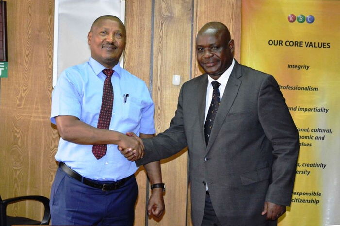 Current KBC CEO Naim Bilal and NACADA CEO Victor Okioma during a cooperative meeting on September 9, 2019.