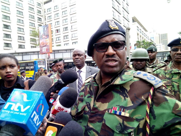 Former Nairobi Police Commander Japheth Koome speaking to members of the press