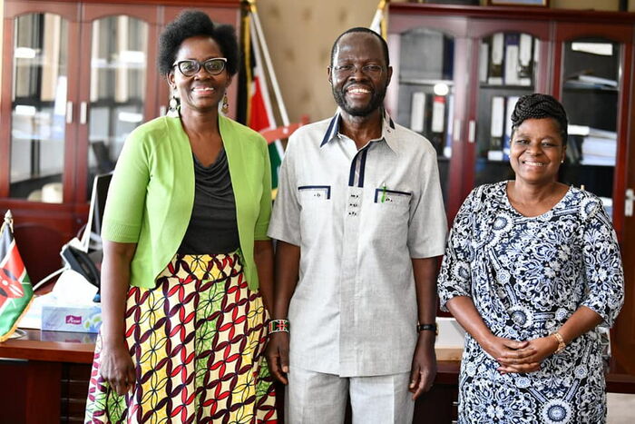 From right: Makueni First Lady Nazi Kivutha with Kisumu Governor Anyang Nyong'o and Kisumu first Lady Dorothy Nyongo in Kisumu on August 5, 2019.