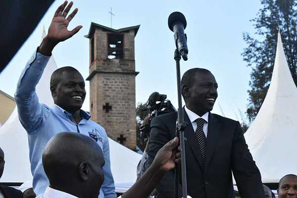 Kiharu MP Ndindi Nyoro with DP Ruto in a past event. Nyoro grew from being a cobbler to DP Ruto's key ally