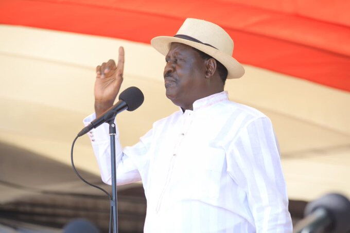 ODM Party leader Raila addressing the public during the Mashujaa day celebrations in Mombasa, October 20, 2019