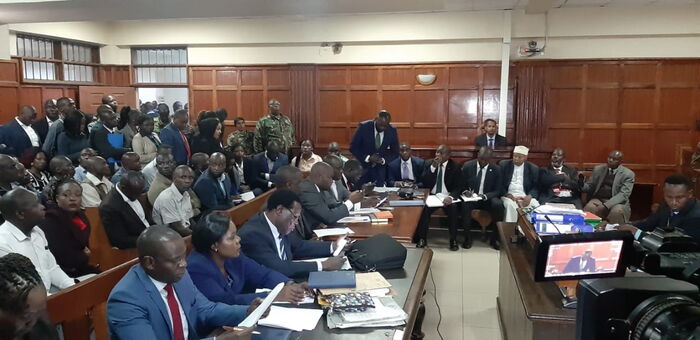 A packed courtroom at the Milimani Law Courts where Embakasi East MP Babu Owino appeared on Monday, January 27