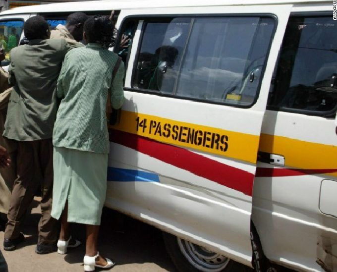 Passengers boarding a matatu. A Nairobi-bound matatu was waylaid by armed gangsters