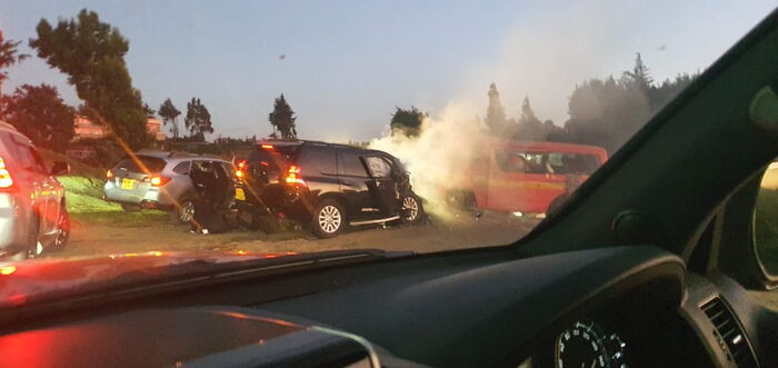 The scene of the accident involving CS Raphael Tuju on February 12, 2020.