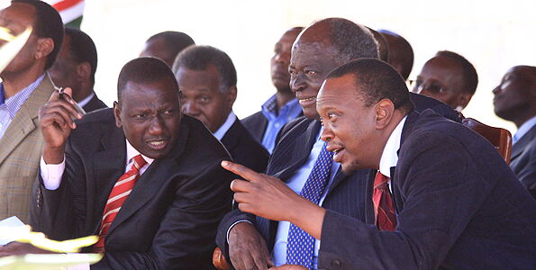 President Uhuru Kenyatta with Deputy President William Ruto and retired President Mwai Kibaki