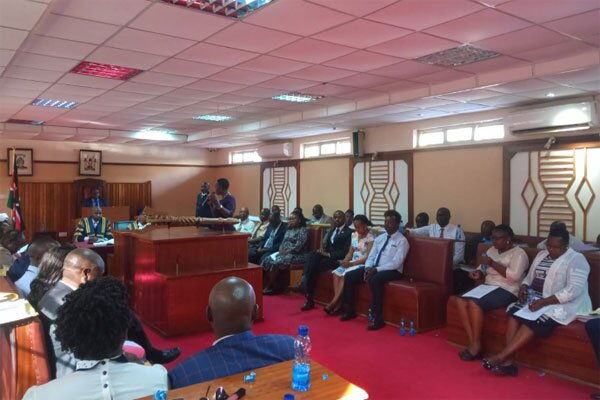 Members of the Muranga County Assembly discuss the Punguza Mizigo bill on September 17, 2019. Thirdway Alliance's Sec-Gen Frederick Okango stated that the MCAs were influenced by politicians to reject the bill unconstitutionally
