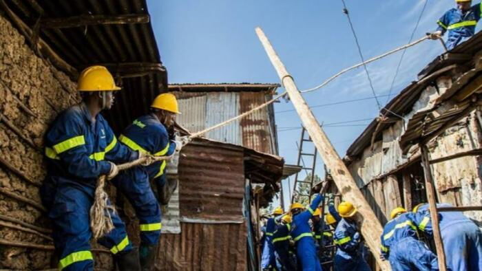 Kenya Power employees working on a power line. On Friday, February 14, the government adjusted electricity prices 