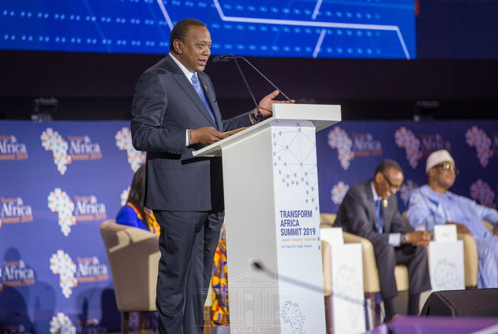 President Uhuru Kenyatta addressing delegates at the Transform Africa Summit 2019.
