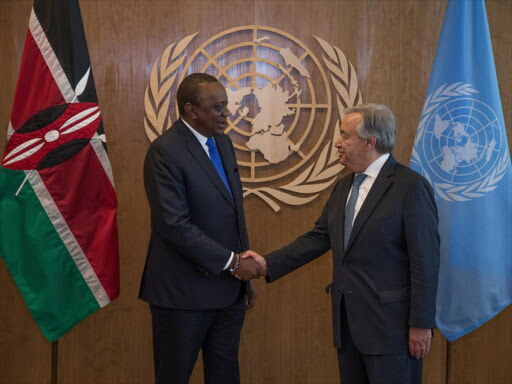 President Uhuru Kenyatta with UN Secretary General Antonio Guterres