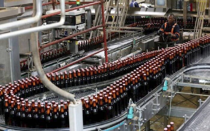 Alcoholic beverages at a production line