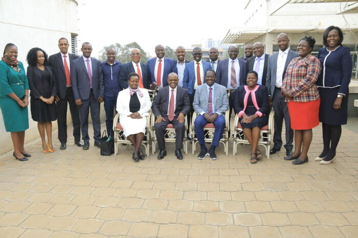 Raila with officials from the County Assembly Forum at the Nasa Coalition Offices in Nairobi.