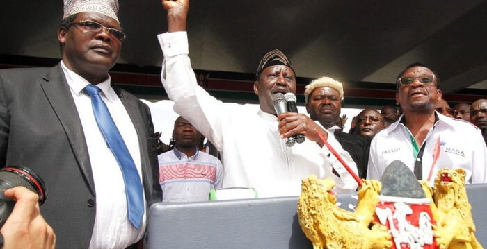 Raila Odinga and other NASA dignitaries during his oathing ceremony.