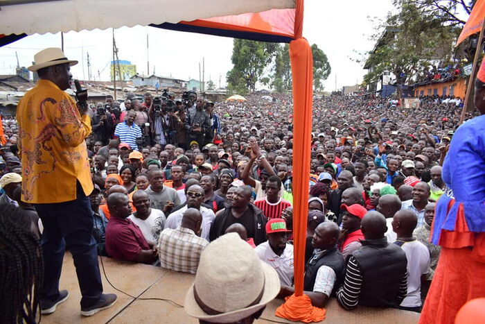 Raila Odinga addressing the mammoth crowd at Kamukunji grounds August 25, 2019