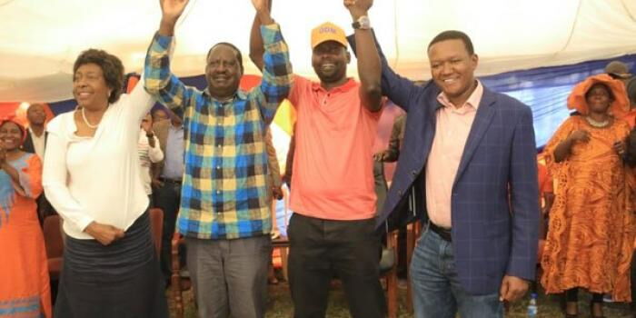 Raila Odinga with Alfred Mutua and Charity Ngilu. The three leaders on Saturday, November 2, ganged up against William Ruto in Kibra