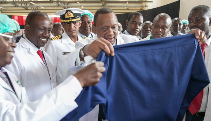 President Uhuru Kenyatta when he commissioned the Rivatex textile company in Eldoret. The Head of State issued an October 17 directive instructing state servants to put on made-in-Kenya attires on  Fridays and on all public holidays.
