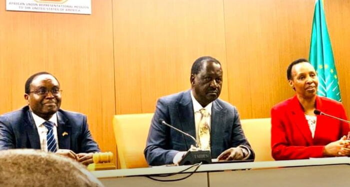 Former Prime Minister Raila Odinga (center) during the meeting with African Ambassadors in Washington on Tuesday, February 4, 2020.