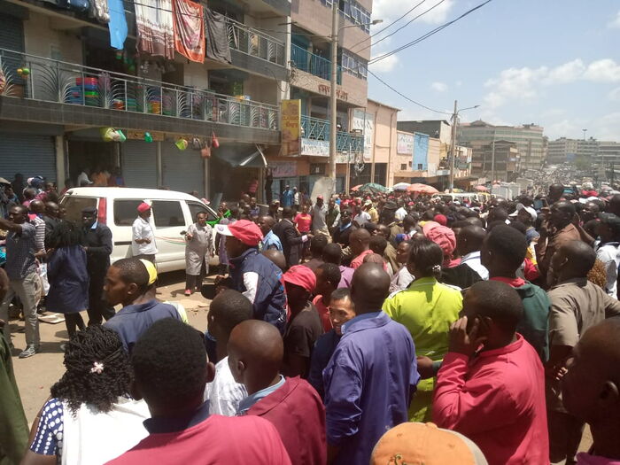 Residents flock the scene of the Kamukunji explosion, November 4, 2019.