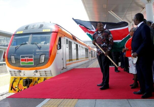 Kenya's President Uhuru Kenyatta flags off the train linking Nairobi and Naivasha at the Nairobi Terminus operating the Standard Gauge Railway (SGR) line constructed by the China Road and Bridge Corporation (CRBC) and financed by Chinese government in the outskirts of Nairobi, Kenya October 16, 2019