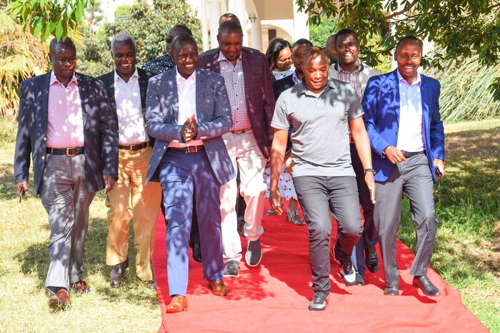 Ruto with Jubilee leaders at his Karen home on October 4, 2019. He campaigned for Mariga
