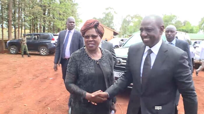 Deputy President William Ruto arriving at the funeral service of the brother to Kandara MP Alice Wahome on Wednesday, November 20, 2019. Malindi MP Aisha Jumwa heaped praise on him