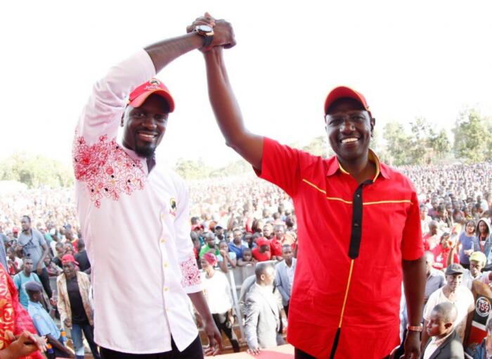 DP Ruto with McDonald Mariga at DC Grounds, Kibra, Nairobi County on November 3. Mariga lost to ODM's Imran Okoth