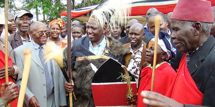 Ruto wearing traditional regalia when he was crowned Tugen leader in May 2018