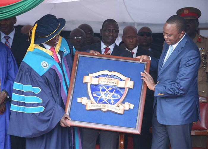 President Kenyatta and his deputy present the Kibabii Uiversity Charter 