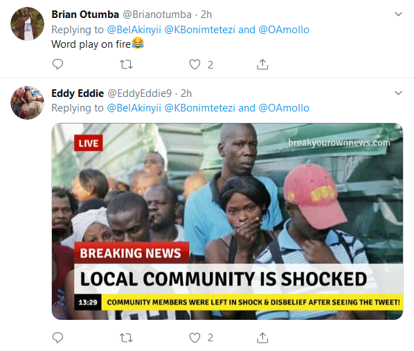 A screenshot of some reactions to Otiende's witty comment regarding Khalwale
